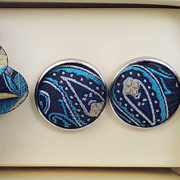 Blue Green Necktie Sock Bud Hanky Cuff Link Set - Picture 6 of 6